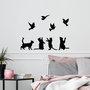 Wallity Birds Playing With Cats Escultura de Pared de Metal Negra